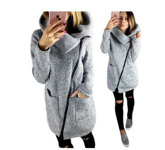 Women Fleece Sweatshirt Long Zipper Hoodies